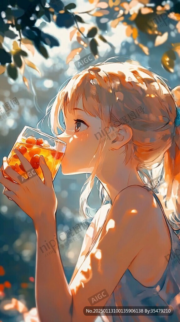 二次元女孩喝奶茶