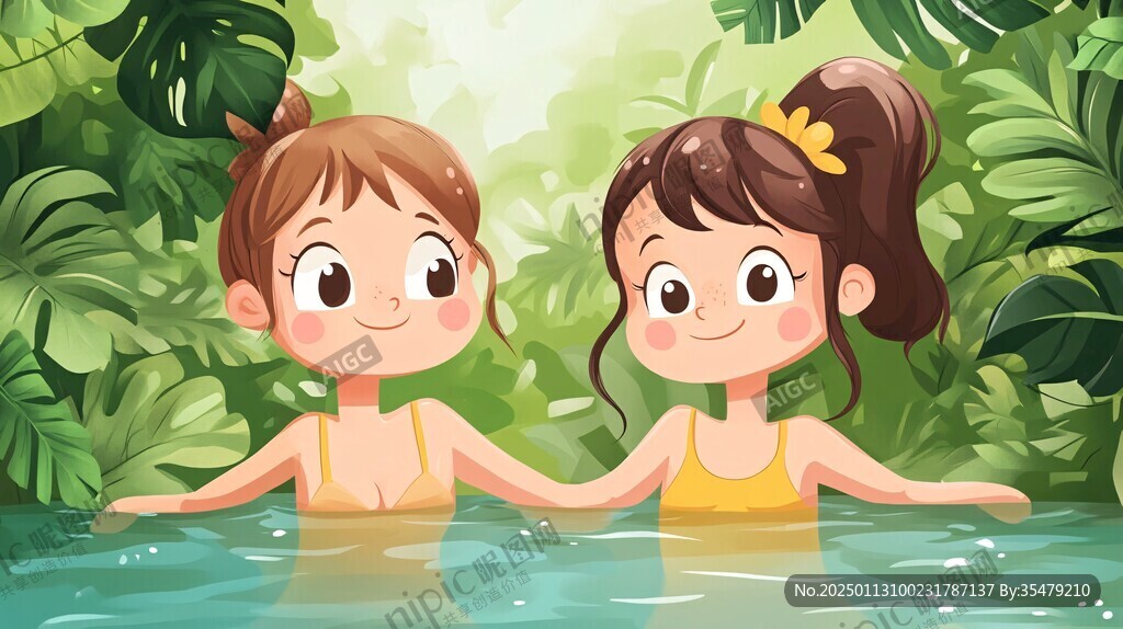 儿童游泳插画