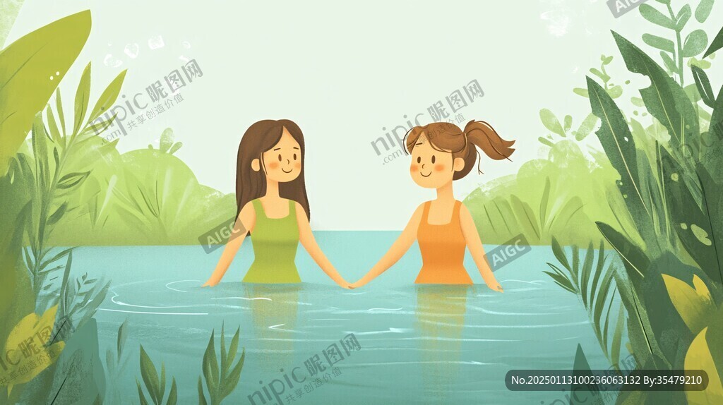 扁平风插画闺蜜女孩