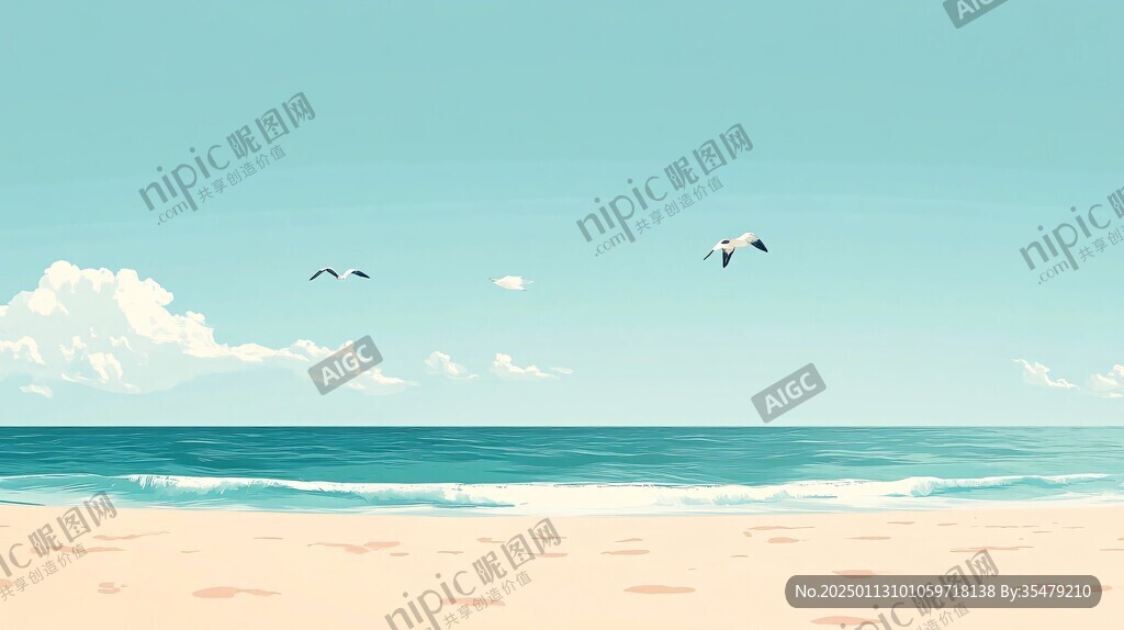 插画海边