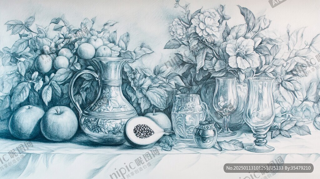 简易花瓶素描色彩绘画