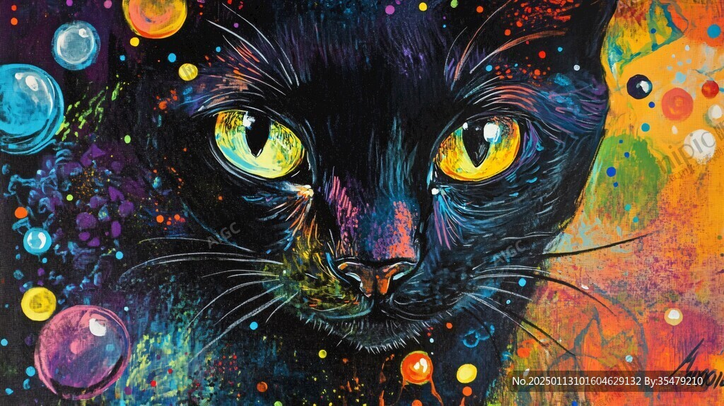 手绘猫抽象画