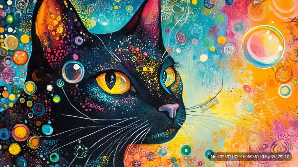 手绘猫抽象画