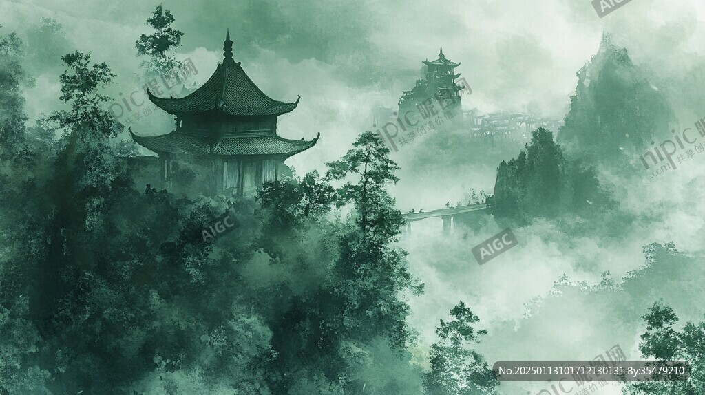春山楼阁仙境