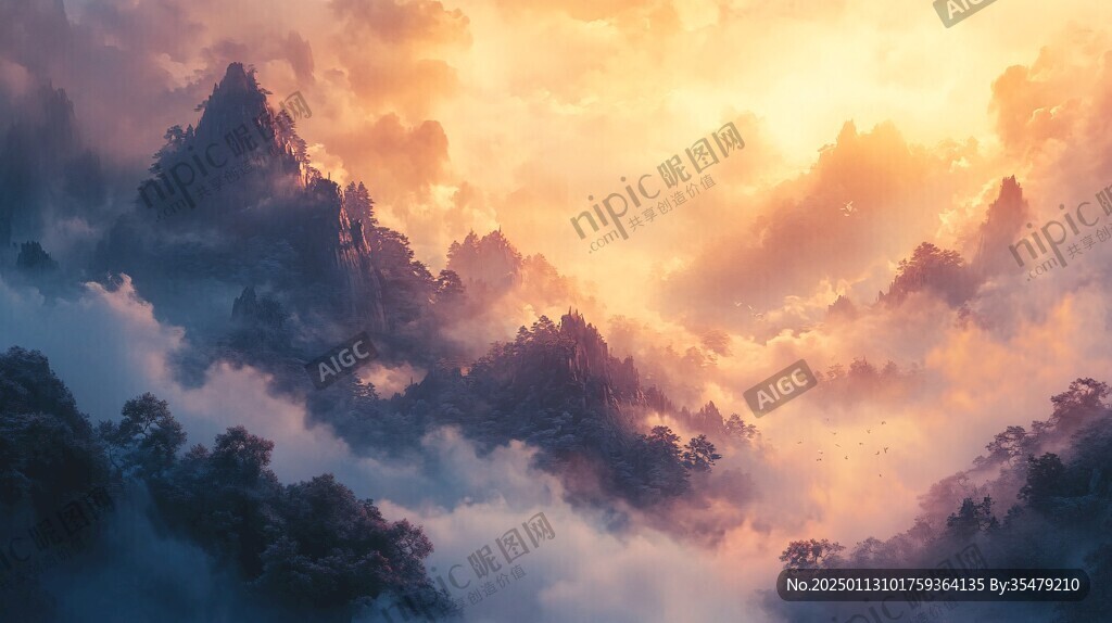 云雾缭绕仙山梦境