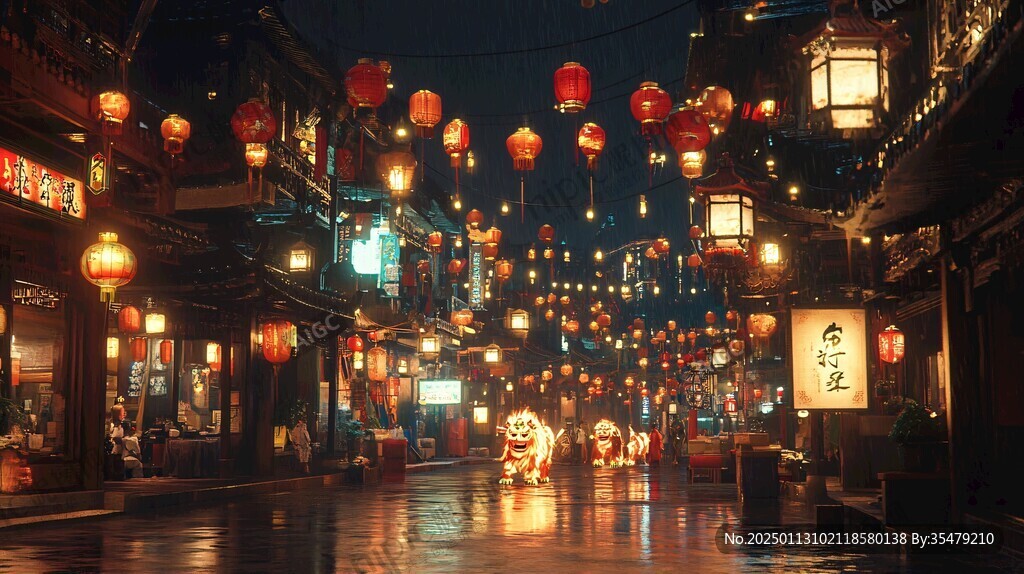 古代街道夜景