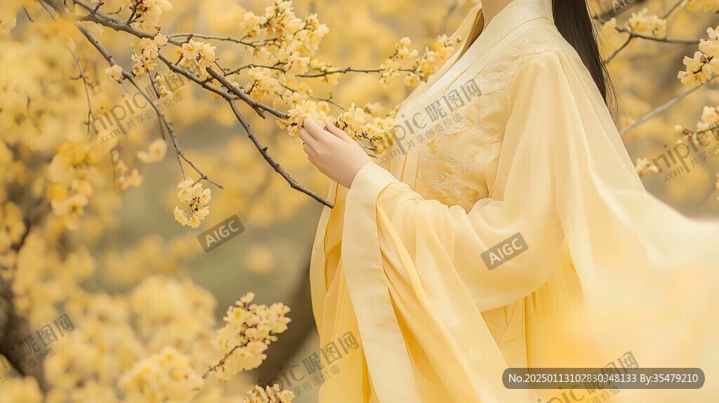 穿汉服赏花的人