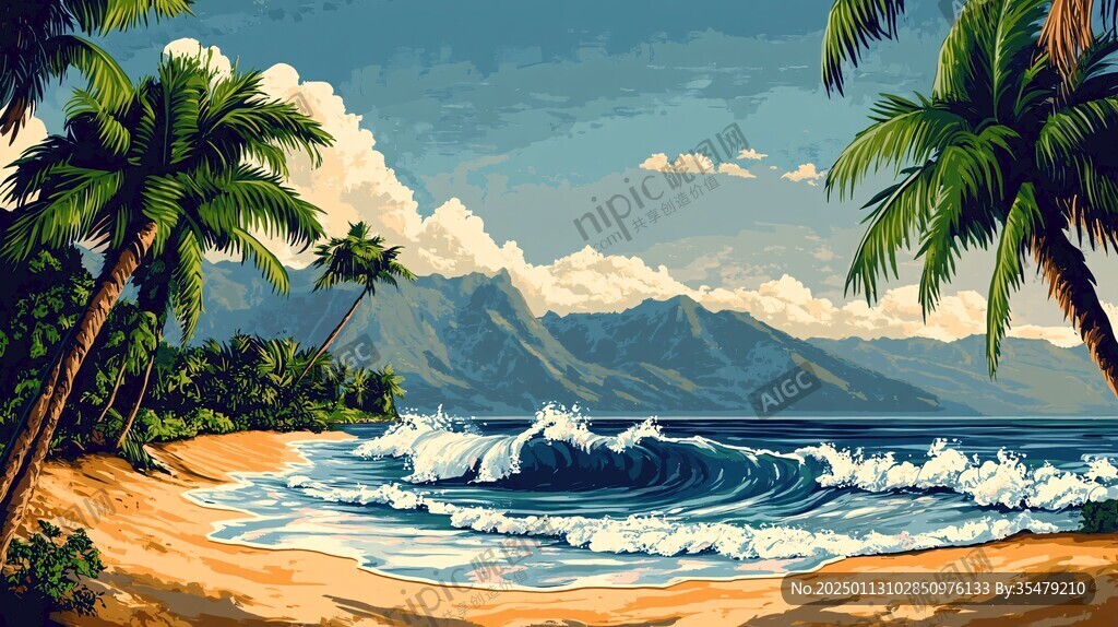 海滩风景画
