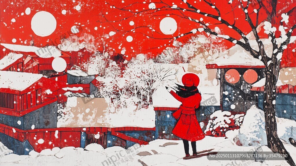 雪中红衣女孩