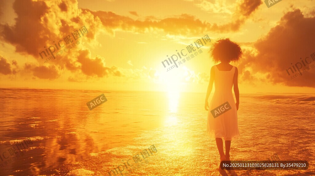 夕阳美女背影