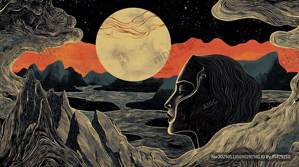 高端山水线包装插画