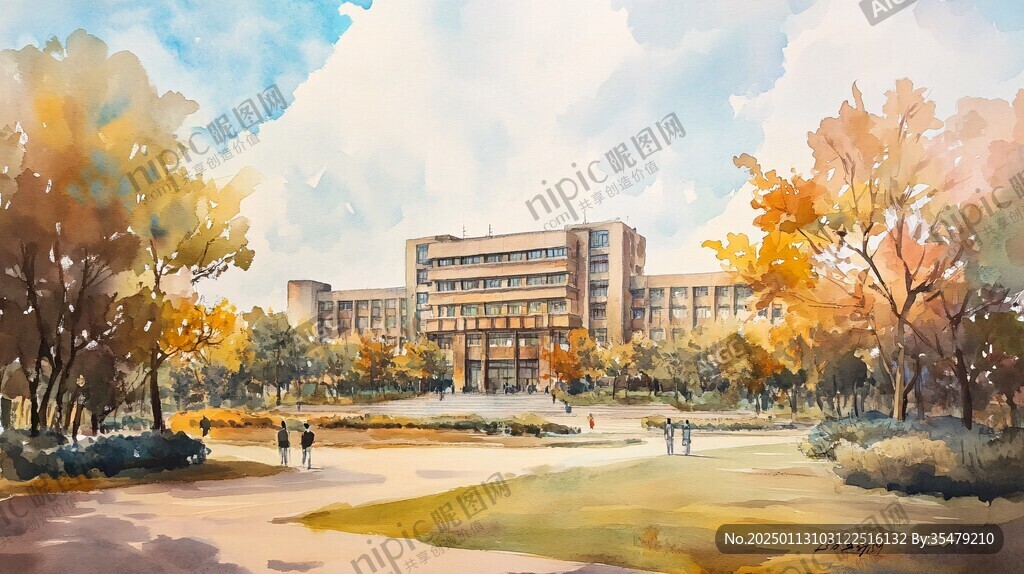 西北工业大学插画水彩