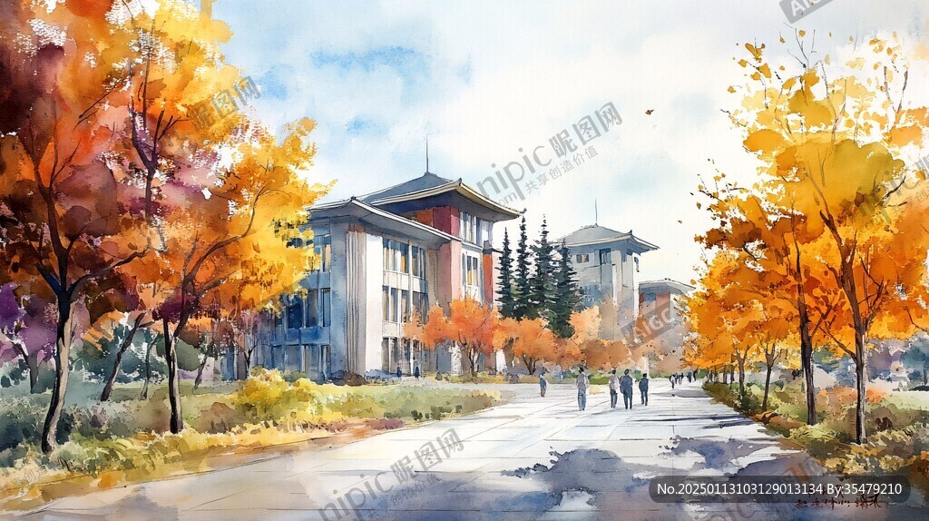 西北大学印象水彩插画