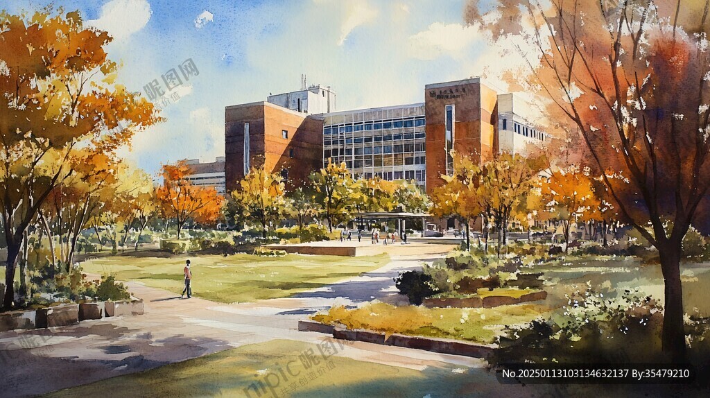 西北工业大学插画水彩