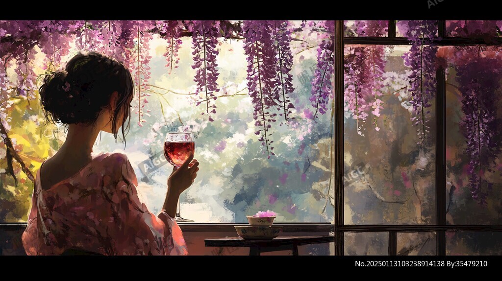美人倚窗插画