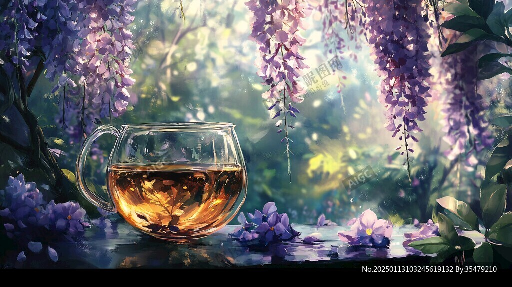 紫藤花下品茗图