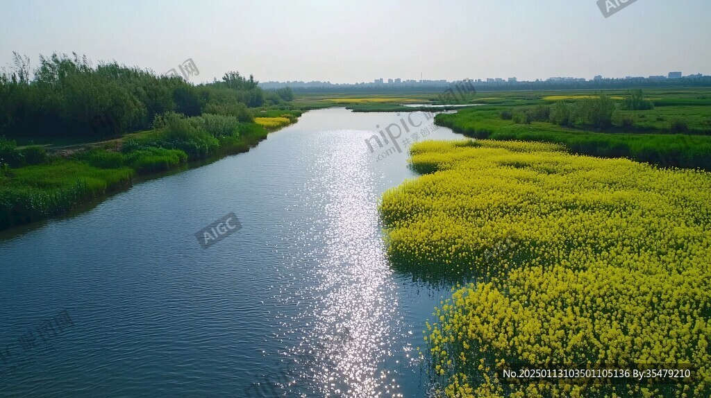 小河两岸菜花黄