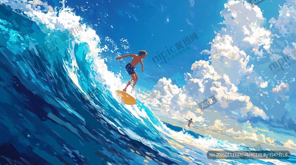 冲浪插画