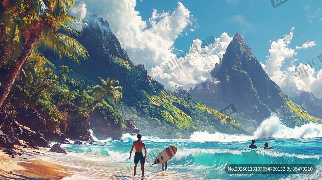原始海边生活场景