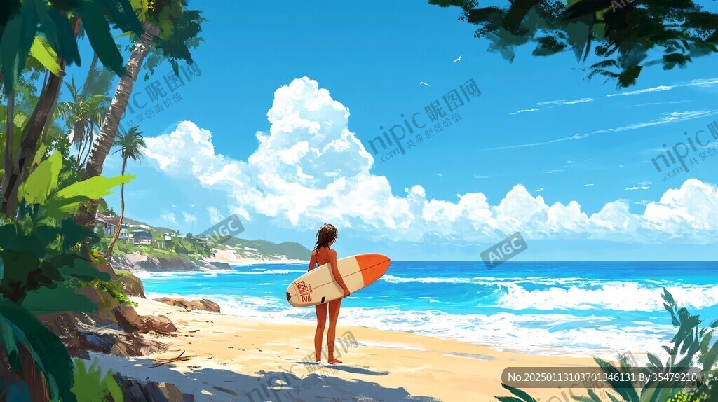 海滩漫步插画