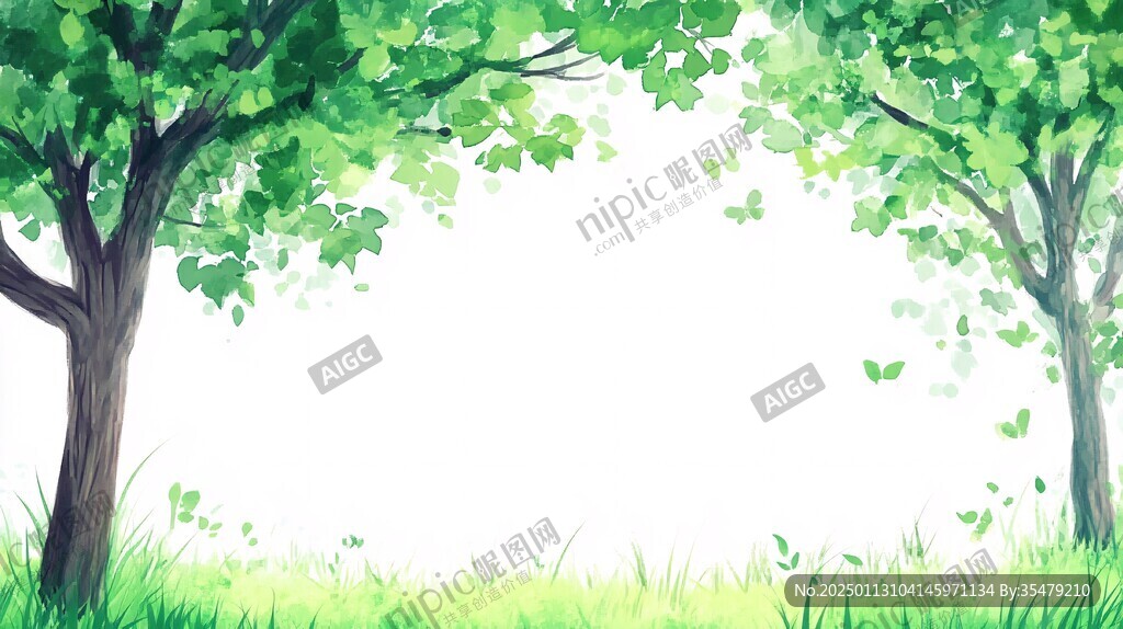 卡通绿树草地背景