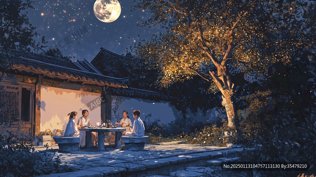 中秋赏月图
