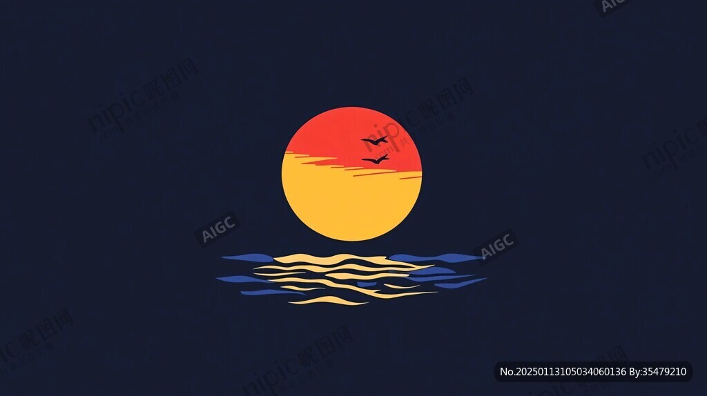 海上落日插画