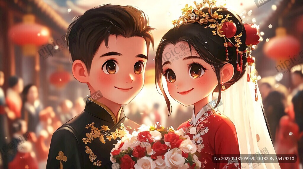 中式婚礼q版人像