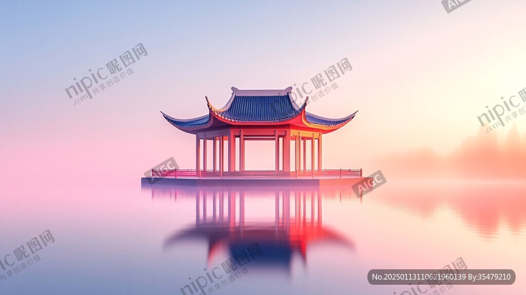 湖心亭插画