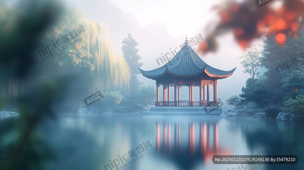 插画爱晚亭