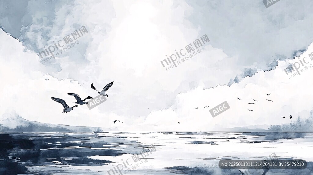 湖面插画