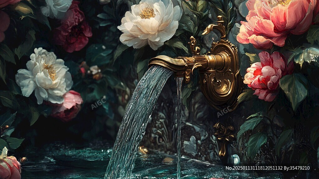 假山流水花卉背景