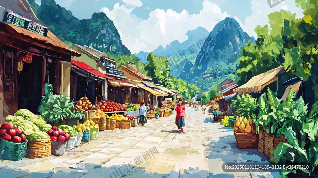 集市场景绘画