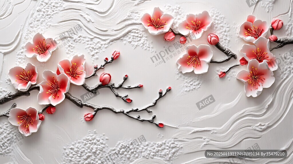 浮雕桃花