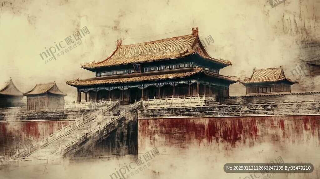 紫禁城红墙手绘