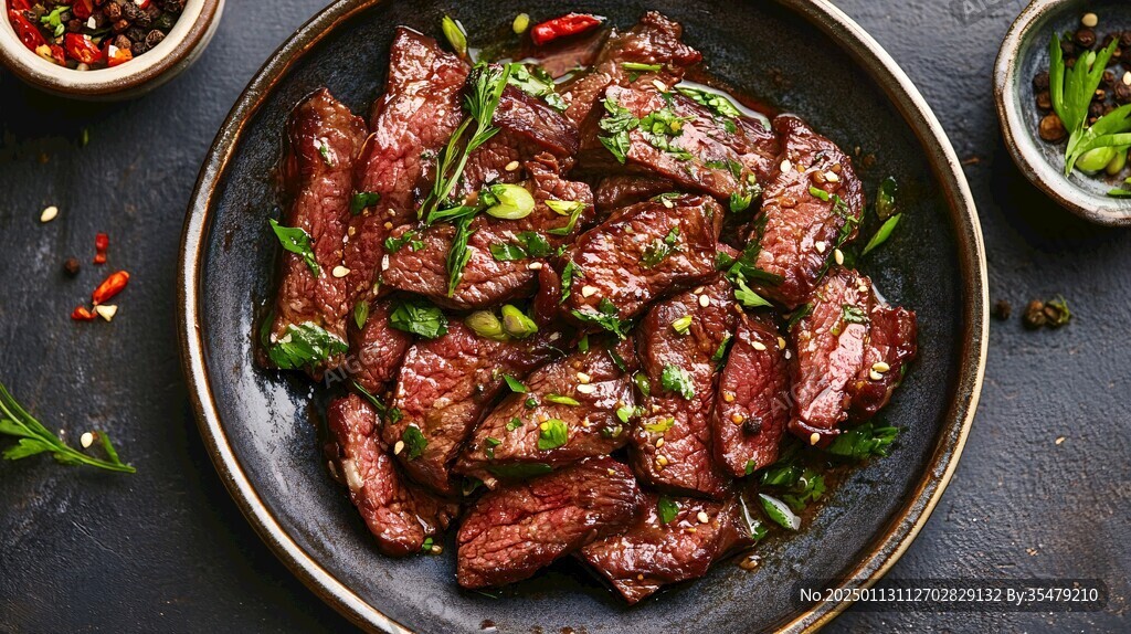 小盘酱牛肉俯视特写