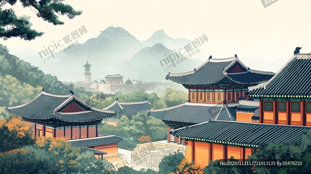 首尔插画首尔水墨山水