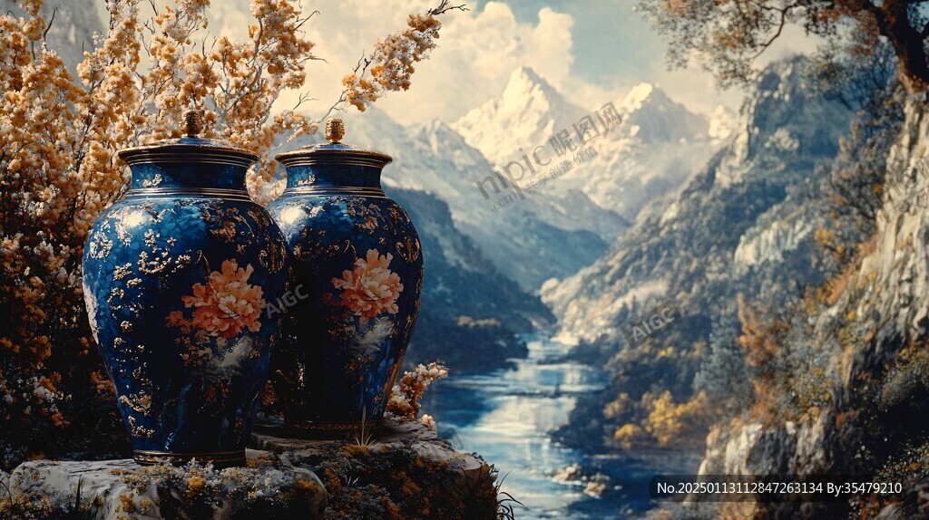 青花瓷山水青花瓷风景