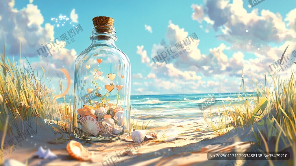 海滩唯美插画
