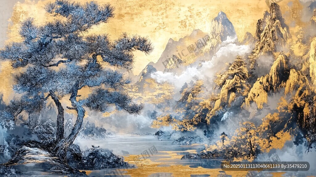 迎客松油画