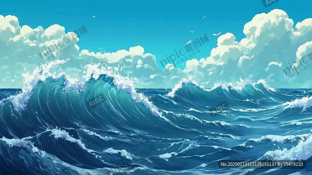 波涛海浪插画