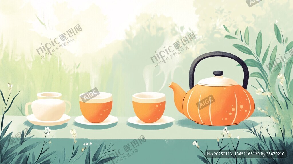 茶叶扁平风插画