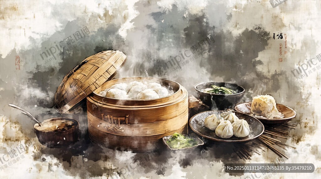 蒸包手绘美食