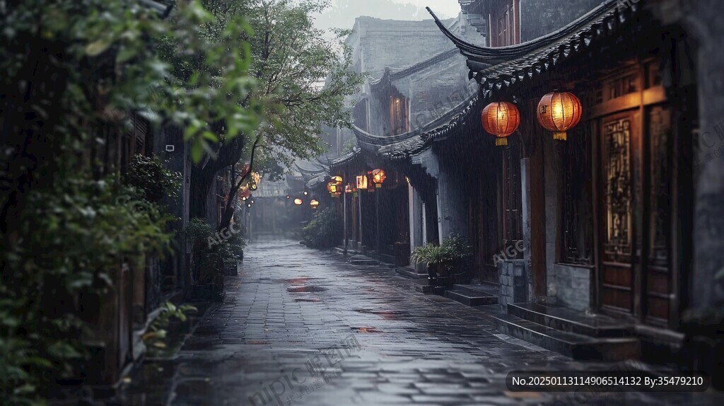 雨中古街