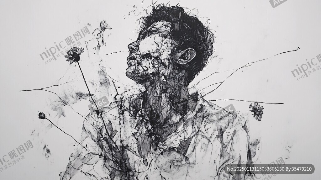 黑白人像抽象画