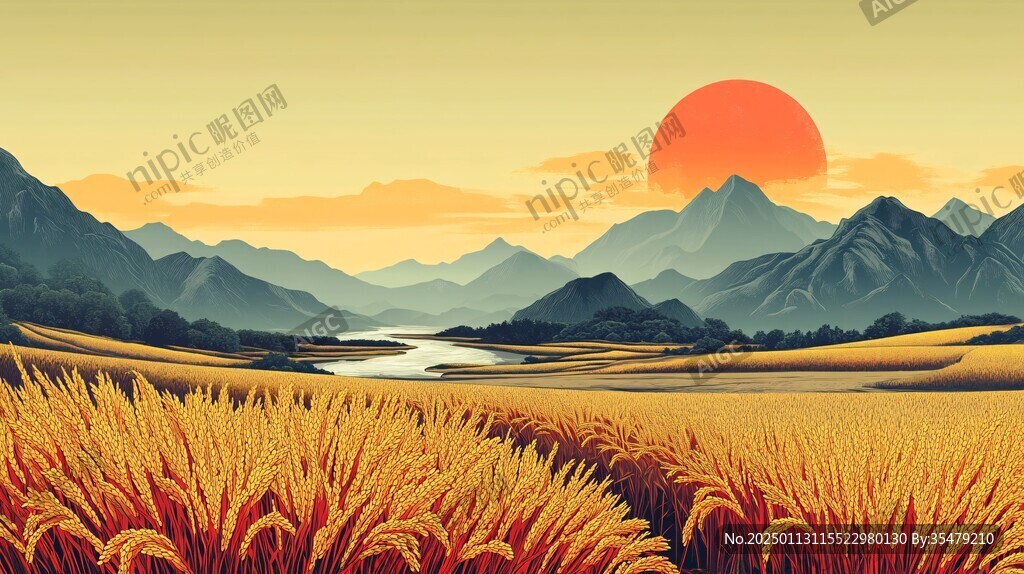 稻田风景插画