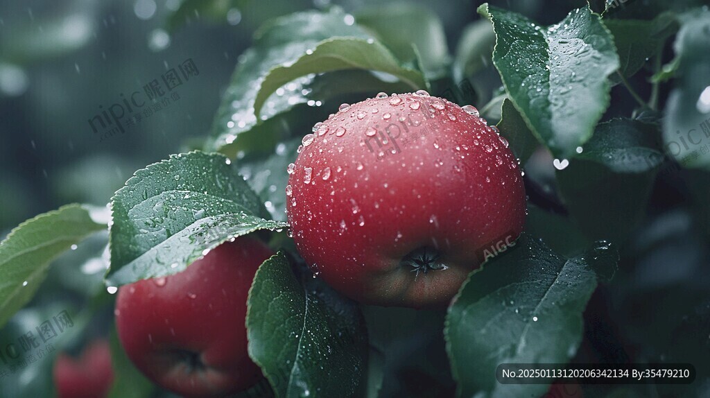 在枝头上淋雨的苹果