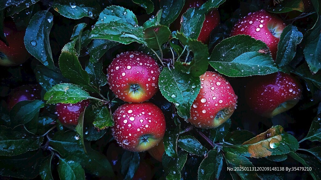 在枝头上淋雨的苹果
