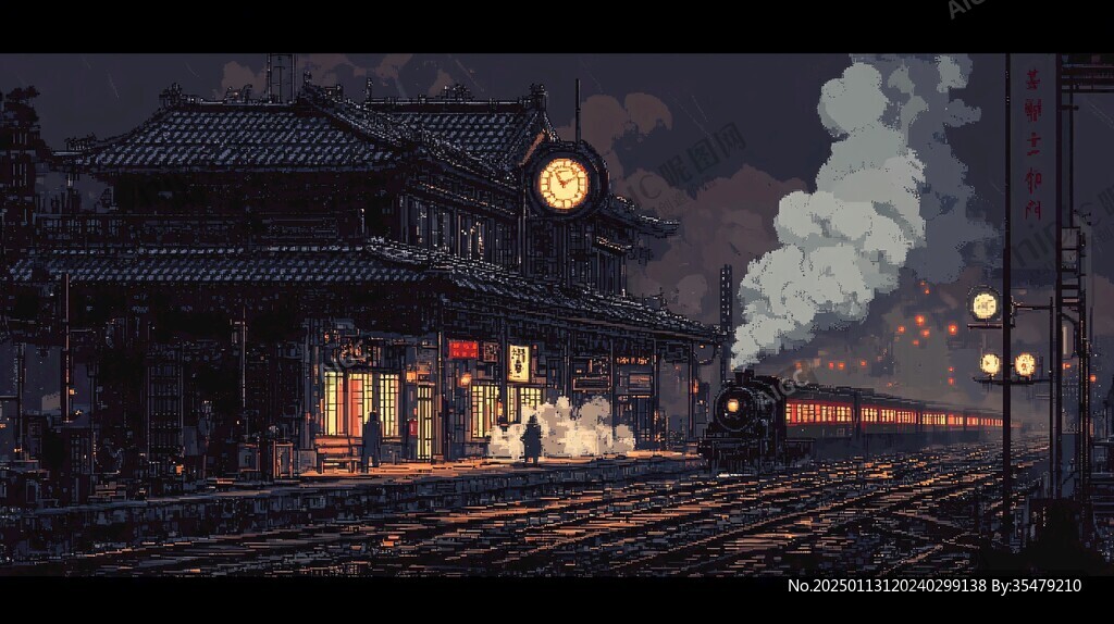 复古火车月台场景