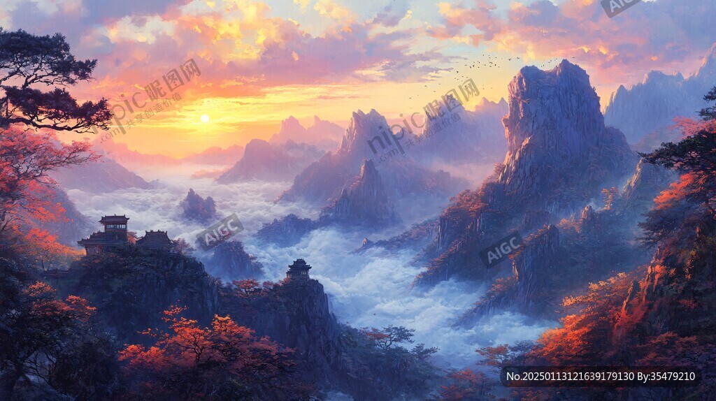 天界晓钟风景插画